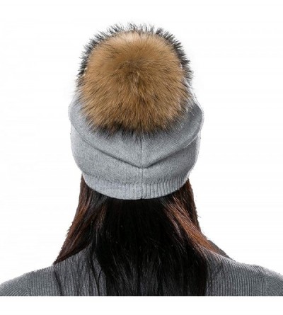 Skullies & Beanies Winter Beanie Hats for Women Genuine Fur Pompom Beanie Knit Wool Hats Ski Cap - CM18KQZSGDL $15.08
