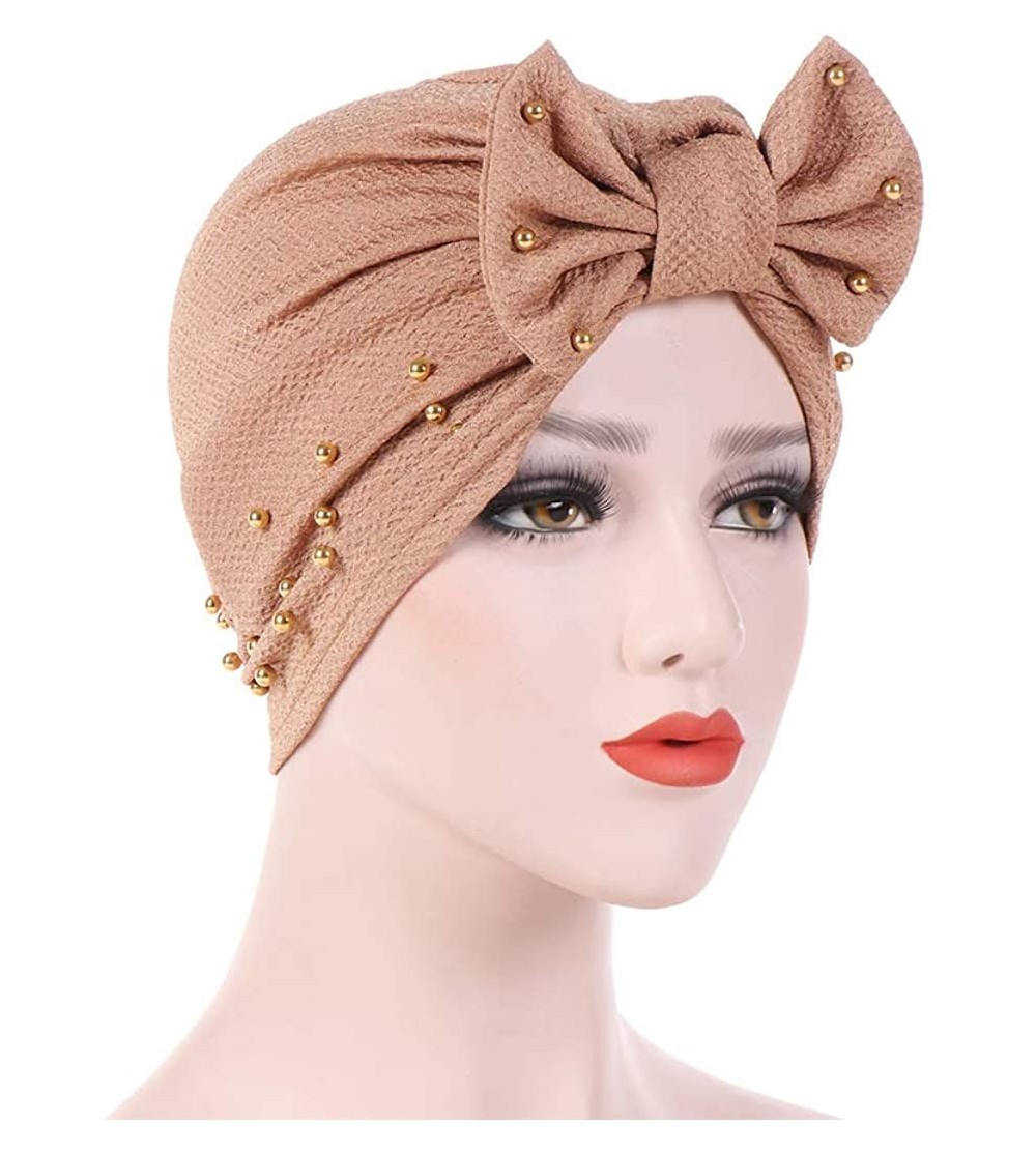 Skullies & Beanies Womens Bowknot Turban Headwear Puggaree - Khaki5 - CC18H064I6T $16.83