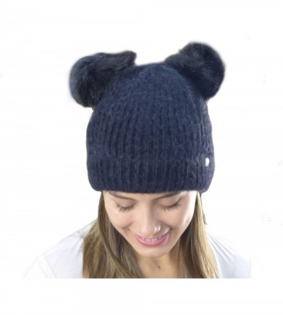 Skullies & Beanies Women's Winter Ultra Soft Knit Beanie Hat with Double Faux Fur Pom Pom - Black - C318L3IO944 $13.86