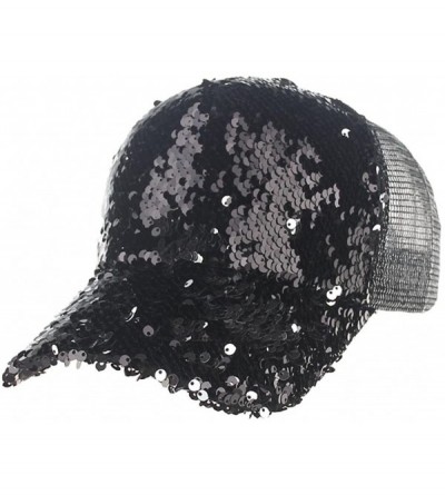 Baseball Caps Men Women's Hats-Baseball Caps Sequins Mesh Adjustable Trucker Visor Hat - Black - CV18E832U50 $17.76