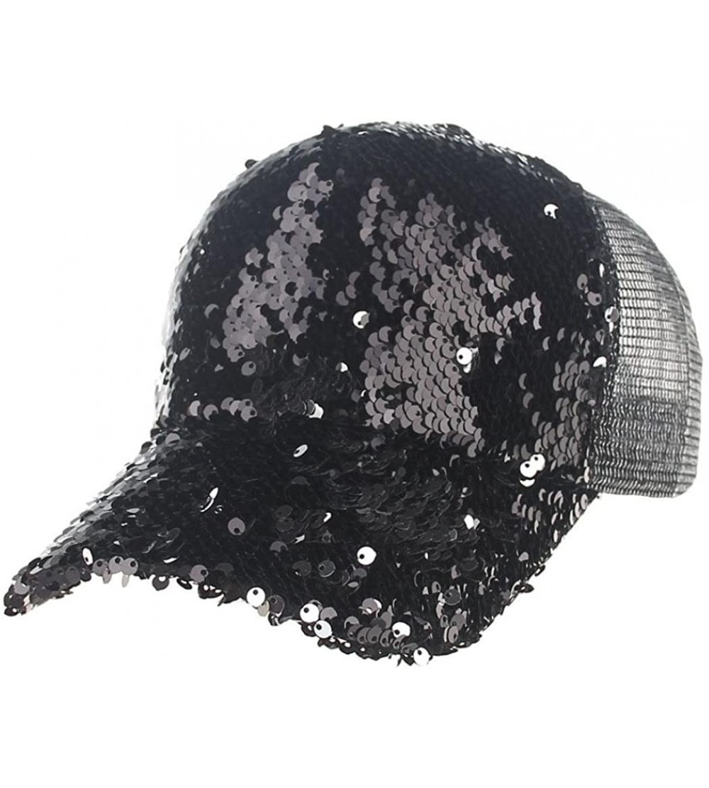 Baseball Caps Men Women's Hats-Baseball Caps Sequins Mesh Adjustable Trucker Visor Hat - Black - CV18E832U50 $8.54