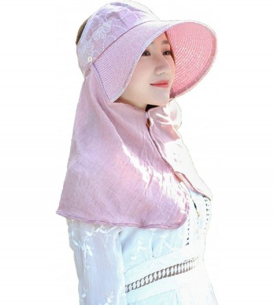 Sun Hats Women's UPF+50 Sun Visor Detachable Flap Hat Foldable Wide Brimmed UV Protection Hat - Q2-18pink - CB1963N29DH $12.34