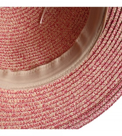 Sun Hats Women Straw Woven Bowknot Decor Panama Summer Beach Sun Hat Trilby Fedora - Pink - CF182KZ8WD6 $10.90