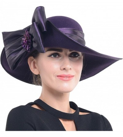 Bucket Hats Women Wool Felt Plume Church Dress Winter Hat - Asymmetry-purple - CD12N9MPDCD $45.58