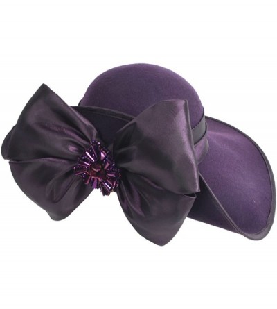 Bucket Hats Women Wool Felt Plume Church Dress Winter Hat - Asymmetry-purple - CD12N9MPDCD $31.22