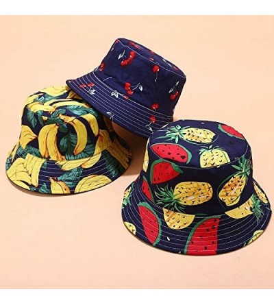 Bucket Hats Banana Print Bucket Hat Fruit Pattern Fisherman Hats Summer Reversible Packable Cap - Cherry Navy - CH18RMZ6MG9 $...