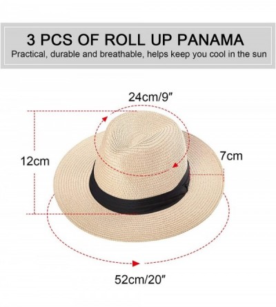 Sun Hats 3 Pieces Women Panama Straw Hat Wide Brim Straw Hat Roll up Cap Beach Sun Hat (Brown- Khaki- Beige) - C51945453RI $2...