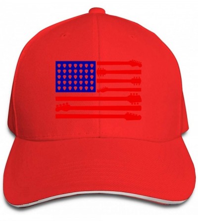 Baseball Caps Unisex Guitar Us Flag Baseball Cap Adjustable Hat for Men and Women - Red - CT196YU5H6I $28.58
