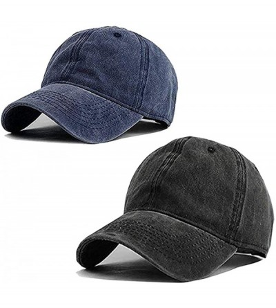 Baseball Caps Men Women Baseball Cap Vintage Cotton Washed Distressed Hats Twill Plain Adjustable Dad-Hat - Z-black/Navy - C0...