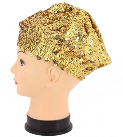 Berets Women Classic Sparkle Sequin Beret Hat Fashion Headwear for Party Club Dance - Gold - CQ18KL25GUL $11.87