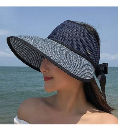 Sun Hats Women's Wide Brim Straw Sun Visor Roll-Up Foldable Sunshad Cap Beach Open Top Hat with Ribbon Binding - CT18SN5I976 ...