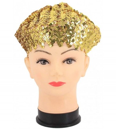Berets Women Classic Sparkle Sequin Beret Hat Fashion Headwear for Party Club Dance - Gold - CQ18KL25GUL $11.87