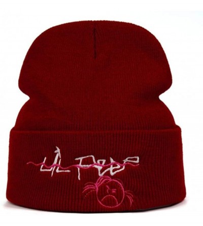 Balaclavas Unisex Embroidery Cuffed Skull Beanies Hats Thermal Knitting Hip Hop Caps - Burgundy - CL192TUG5GK $49.00