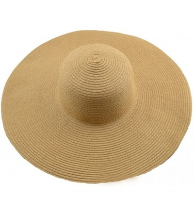 Sun Hats Womens Beach Hat Striped Straw Sun Hat Floppy Big Brim Hat - Khaki - CY184QXQCD3 $14.25