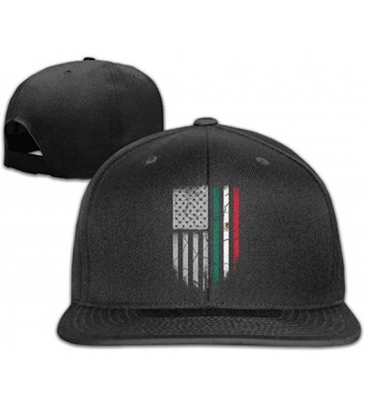 Baseball Caps Mexican American Flag Flat Bill Adjustable Men Trucker Hat Baseball Caps - Black - C018C7ORWEN $10.72