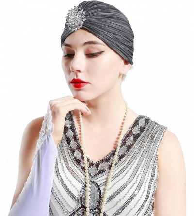Skullies & Beanies Women's Ruffle Turban Hat Knit Turban Headwraps with Detachable Crystal Brooch for 1920s Gatsby Party - Si...