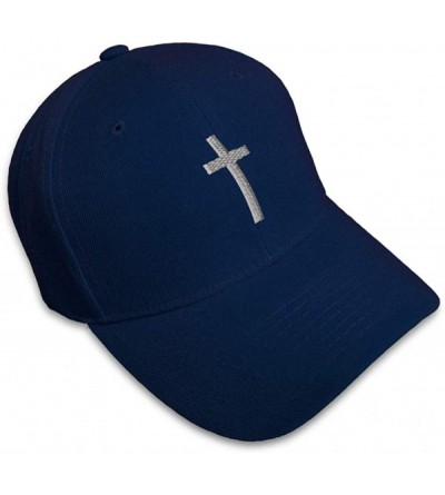 Baseball Caps Baseball Cap Cross Silver Embroidery Acrylic Dad Hats for Men & Women Strap - Navy Personalized Text Here - C91...
