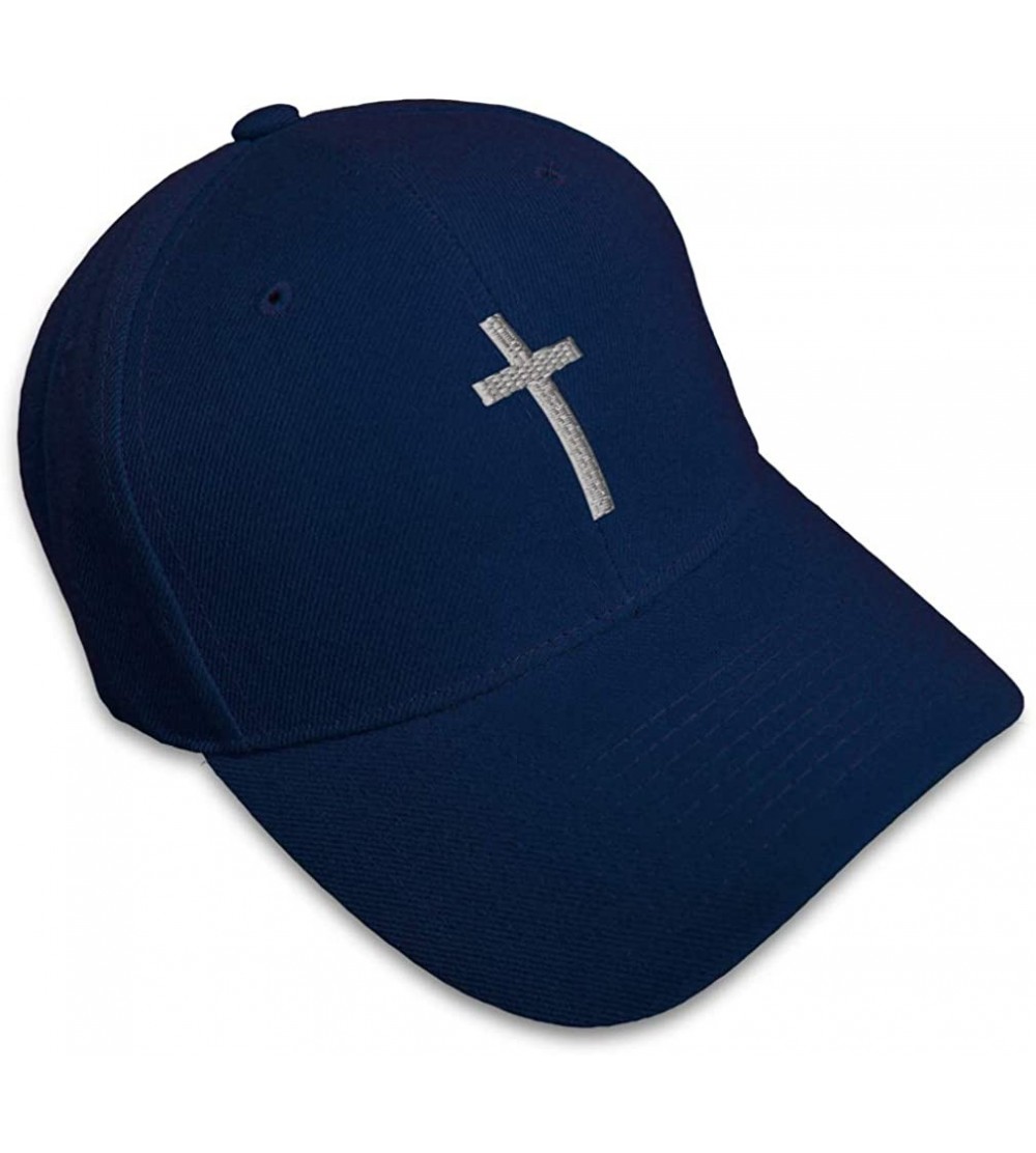 Baseball Caps Baseball Cap Cross Silver Embroidery Acrylic Dad Hats for Men & Women Strap - Navy Personalized Text Here - C91...