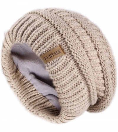 Skullies & Beanies Winter Beanie for Women - 2 Packs Fleece Lined Warm Knit Skull Slouch Beanie Hat - Beige & Smoke Grey - CM...