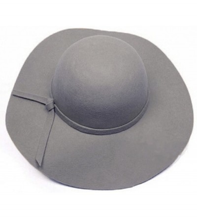 Fedoras Fashipn Women's Vintage Large Wide Brim Wool Felt Floppy Winter Fedora Cloche Hat Cap(Black) - Gray - CD12NEPZGVJ $23.55