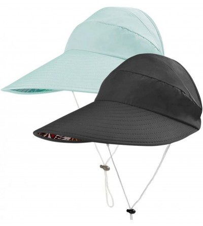 Sun Hats Sun Hats for Women Wide Brim UV Protection Sun Hat Summer Beach Packable Visor - _Sky Blue + Black - CV18DT2YNO0 $15.16