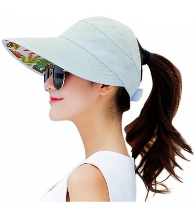 Sun Hats Sun Hats for Women Wide Brim UV Protection Sun Hat Summer Beach Packable Visor - _Sky Blue + Black - CV18DT2YNO0 $15.16