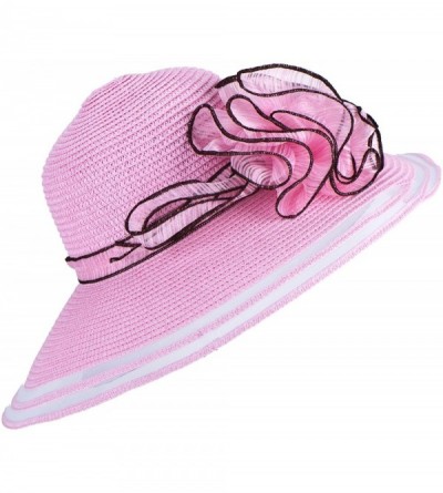 Sun Hats Womens Church Wedding Kentucky Derby Wide Brim Straw Summer Beach Hat A115 - Pink - CW11RISF21L $38.77