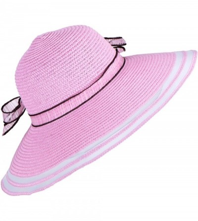 Sun Hats Womens Church Wedding Kentucky Derby Wide Brim Straw Summer Beach Hat A115 - Pink - CW11RISF21L $38.77