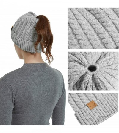 Skullies & Beanies Merino Wool Knitted Bun Beanie - Women Hat Cap with Cute Pony Tail Hole - Pony Tail Hole (Gray New) - CL18...