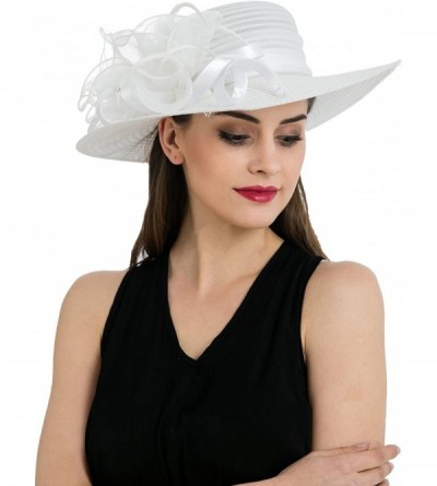 Sun Hats Women's Organza Church Kentucky Derby Hat Floral Ribbon Fascinator Bridal Tea Party Wedding Hat - White - CV18ZA0Y4L...