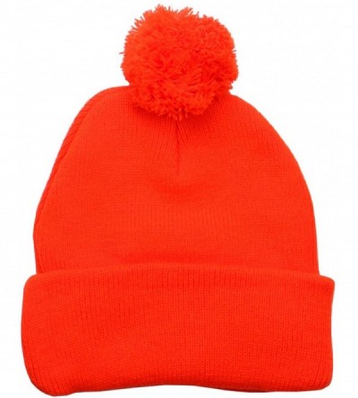 Baseball Caps Solid Plain Unisex Winter Cuff Pom Knit Beanie - Orange - C711SFYPD7F $9.13