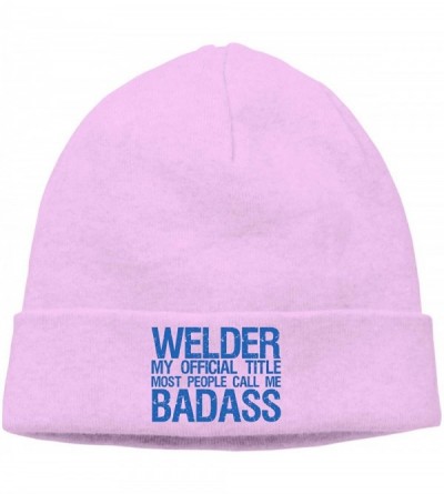 Skullies & Beanies Casual Knit Cap for Mens and Womens- Welder My Official Title Most People Call Me Badass Ski Cap - Pink - ...
