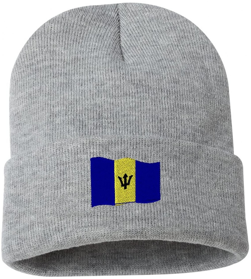 Skullies & Beanies Barbados Flag Custom Personalized Embroidery Embroidered Beanie - Silver - CK12OBMEMVT $12.72