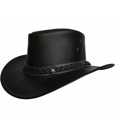 Cowboy Hats Mens Cowboy Down Under Leather Aussie Hat Wide Brim - Black - CV18L59TMYC $69.21