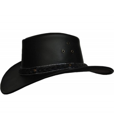 Cowboy Hats Mens Cowboy Down Under Leather Aussie Hat Wide Brim - Black - CV18L59TMYC $38.87