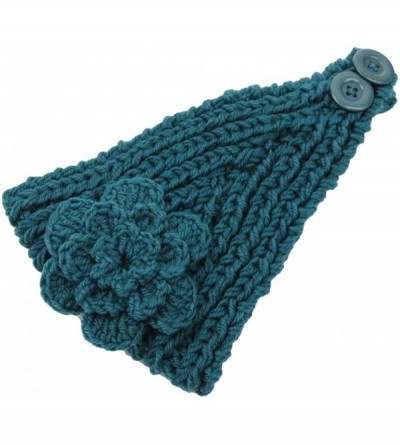 Skullies & Beanies Women's Fashion Crochet Flowers Headband Knitted Hat Cap Headwrap Bands - Dark Blue - CY187INNT8T $21.34