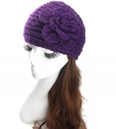 Skullies & Beanies Women's Fashion Crochet Flowers Headband Knitted Hat Cap Headwrap Bands - Dark Blue - CY187INNT8T $8.31