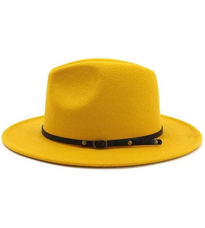 Fedoras Hat Set-Head Decor Vintage Solid Color Felt Wide Brim Bowler Fedora Hat Winter Floppy Women Cap - Pink - C118A02E3WK ...