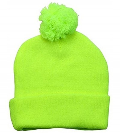 Baseball Caps Solid Plain Unisex Winter Cuff Pom Knit Beanie - Neon Yellow - CH188NWIYU3 $12.65
