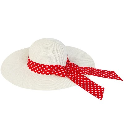 Sun Hats Princess Polka Dot Bow Natural Floppy Wide Brim Straw Beach Sun Hat -Diff Colors - Red - CR125TKL1G9 $10.67
