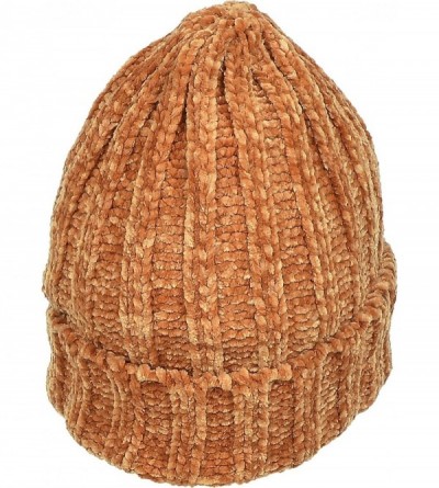 Skullies & Beanies Women's Chenille Rib Knit Hat Foldover Beanie Faux Fur Lined - 07 Golden - CT18IKCM70D $28.23