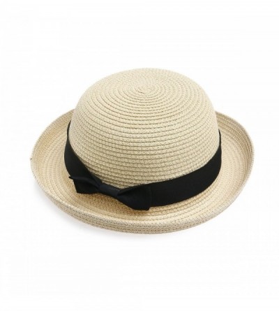 Sun Hats Fashion Beach Cap Bowknot Roll-up Wide Brim Dome Straw Summer Sun Hat (Beige) - CN12ECX1M9P $23.00
