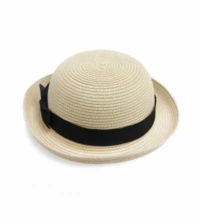 Sun Hats Fashion Beach Cap Bowknot Roll-up Wide Brim Dome Straw Summer Sun Hat (Beige) - CN12ECX1M9P $12.01
