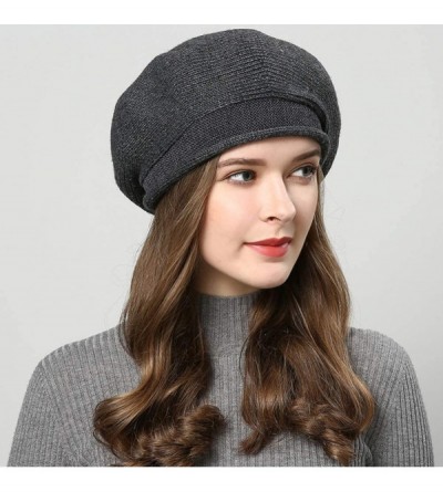 Berets Women's Solid Knit Furry French Beret Chic Beanie - Fall Winter Paris Artist Cap Beanie Hat - Dark Grey - CH18Z4HAMAC ...