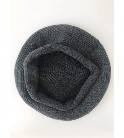 Berets Women's Solid Knit Furry French Beret Chic Beanie - Fall Winter Paris Artist Cap Beanie Hat - Dark Grey - CH18Z4HAMAC ...