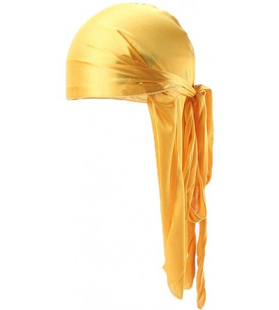 Skullies & Beanies Silk Durags for Men Waves-Long Tail Cool Doorags Scarf Chemo Wave Caps - Yellow - CU18SN58UQE $12.17