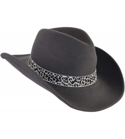 Cowboy Hats Wool Felt Fashion Safari Cowboy Hat with Cheetah Print Hatband for Women - Grey - CB18XZY04QE $41.41