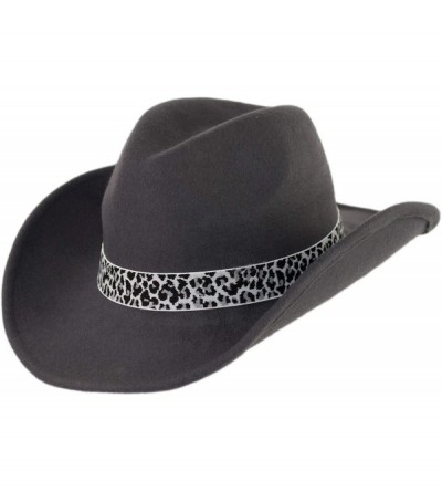 Cowboy Hats Wool Felt Fashion Safari Cowboy Hat with Cheetah Print Hatband for Women - Grey - CB18XZY04QE $26.66