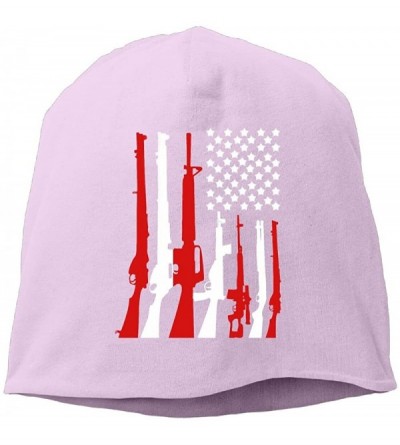 Skullies & Beanies American Flag with Machine Guns Beanies Cap for Men Women - Pink - CK187CTAWHU $12.03