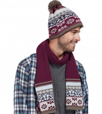 Skullies & Beanies Christmas Pom Pom Beanie Winter Warm Knit Cap Skully-Scarf & Hat Set - Light Brown & Wine Scarf - C1186HE0...